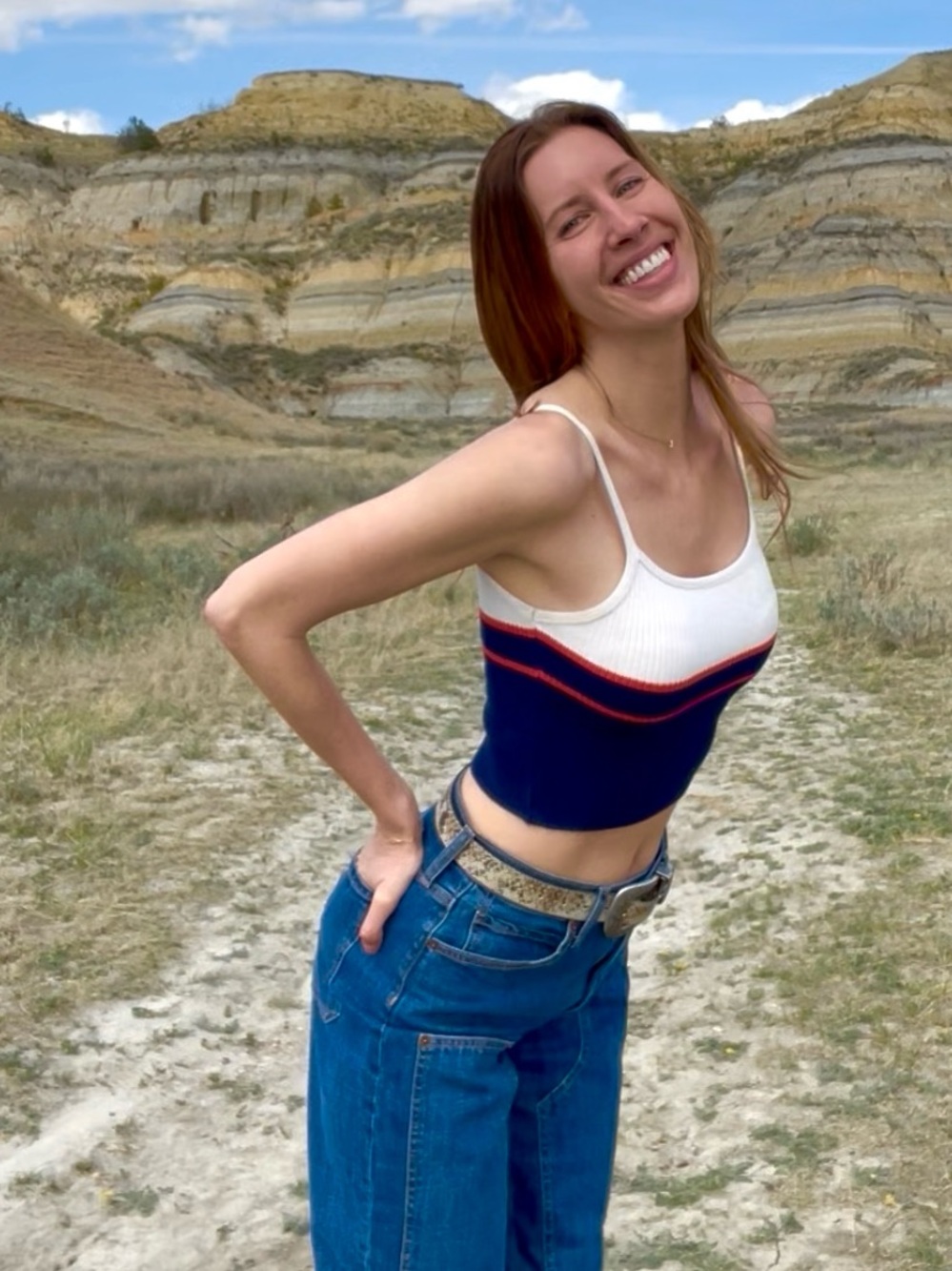 Cropped Striped Tank Top - Red, White & Navy